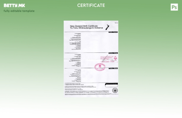 модерен стил Шаблон за извод од матичната книга на родените во Нов Зеланд во мат